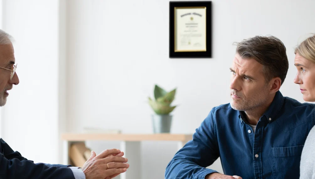 Опытный врач-психиатр проводит консультацию с родственниками пациента, страдающего расстройством личности